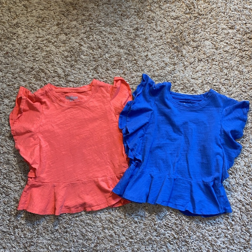 3t girls set of 2 flutter sleeve peplum hem tops.